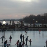 Ice skaters at Georgetown waterfront, night