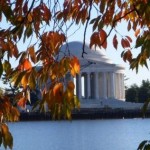 Jefferson Memorial framed by autumn leaves